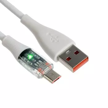 Кабель, 2 а, microusb - usb, прозрачный, tpe оплетка, 1 м, белый