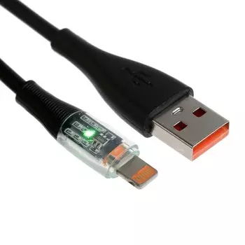 Кабель, 3 а, lightning - usb, прозрачный, tpe оплетка, 1 м, черный