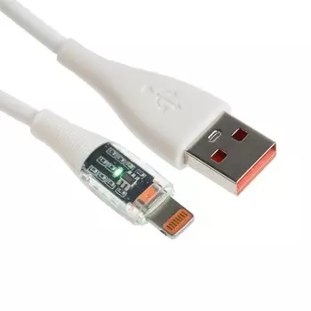 Кабель, 3 а, lightning - usb, прозрачный, tpe оплетка, 1 м, белый