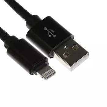 Кабель lightning - usb, 2.1 а, оплетка нейлон, 2 метра, черный