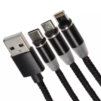 Кабель luazon ln-6, microusb/type-c/lightning - usb, 1 а, 1 м, магнитный разъем