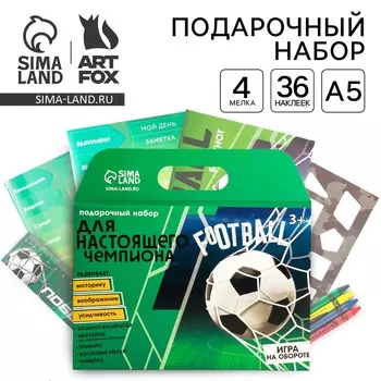 Подарочный набор, блокнот-раскраска, трафарет, наклейки и восковые мелки