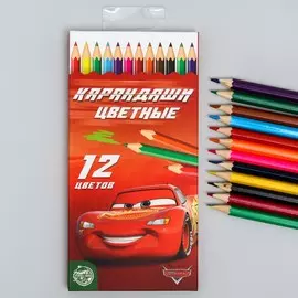 Цветные карандаши, 12 цветов, трехгранные,, тачки