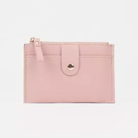 Картхолдер с монетницей на молнии, на 3 карты, с окошком, нежно-розовый