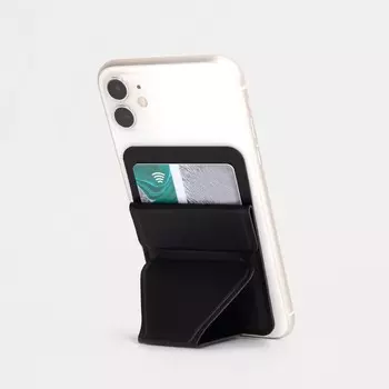 Картхолдер на телефон клеящийся, с подставкой, черный