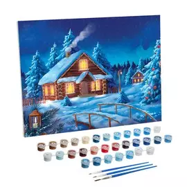 Новогодняя картина по номерам на холсте с подрамником