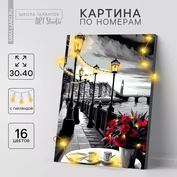 Картина по номерам с подрамником и гирляндой