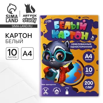 Картон белый а4 немелованный односторонний 10 листов