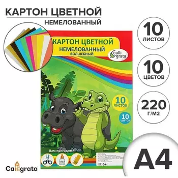 Картон цветной а4, 10 листов, 10 цветов, волшебный (золото+серебро)
