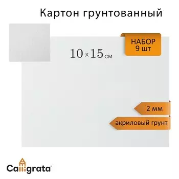 Картон грунтованный 10 х 15 см, толщина 2 мм, акриловый грунт, calligrata, в наборе 9 шт.