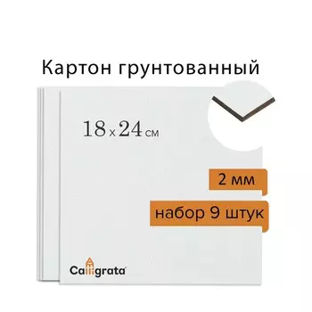 Картон грунтованный 18 х 24 см, толщина 2 мм, акриловый грунт, calligrata, в наборе 9 шт.