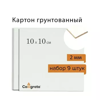 Картон грунтованный акрил 10*10 cм 2 мм calligrata набор 9 штук