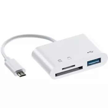 Картридер-otg luazon lncr-099, адаптер microusb, разъемы usb, microsd, sd, белый