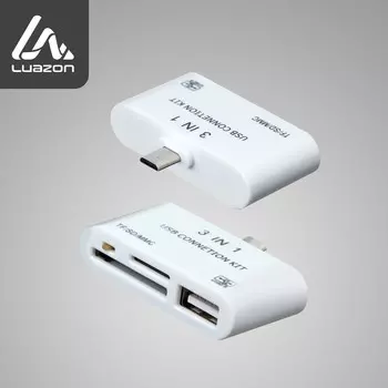 Картридер-otg luazon lncr-100, адаптер microusb, разъемы usb, microsd, sd, белый