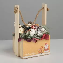 Кашпо деревянное с ручкой из веревки