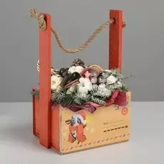 Кашпо деревянное с ручкой из веревки