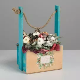 Кашпо деревянное с ручкой из веревки