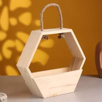 Кашпо деревянное, шестерка с ручкой 28х24,5х8,5см