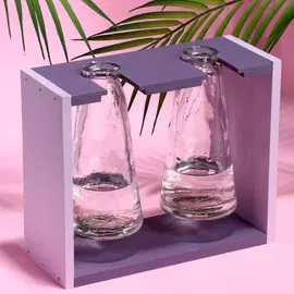 Кашпо флористическое с 2-мя вазами, сиренево-фиолетовое , 18 х 22 х 9 см