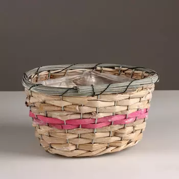 Кашпо плетеное овальное, 23x15хh12см, натуральный/розовый