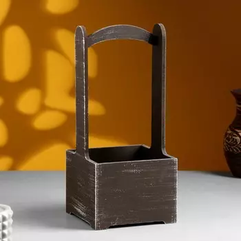 Кашпо - ящик деревянный 13,5х13,5х30 см коричневый прованс