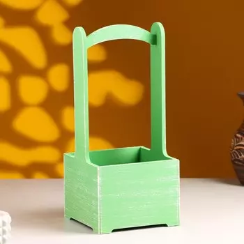 Кашпо - ящик деревянный 13,5х13,5х30 см зеленый прованс