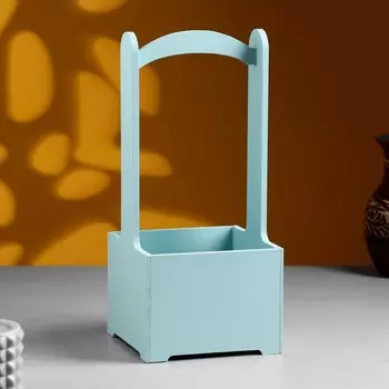 Кашпо - ящик деревянный 13,5х13,5х30 см серо-голубой