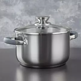 Кастрюля из нержавеющей стали magistro tefida, 3,5 л, крышка-дуршлаг, носик для слива, капсульное дно, силиконовые ручки, стеклянная крышка