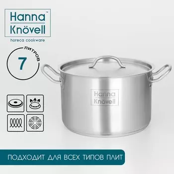 Кастрюля hanna knvell, 7 л, d=24 см, h=15.5 см, толщина стенки 0.6 мм, с крышкой, индукция, нержавеющая сталь