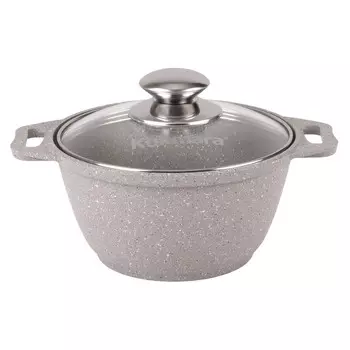 Кастрюля литая 1,0л стеклянная крышка Светлый мрамор