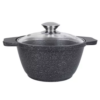 Кастрюля литая 1,0л стеклянная крышка Темный мрамор