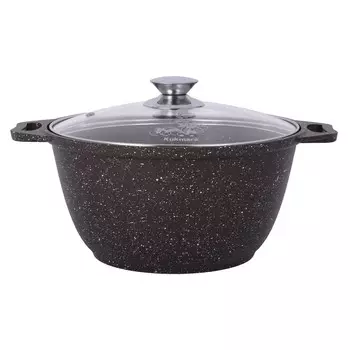 Кастрюля литая 2,0л стеклянная крышка Кофейный мрамор