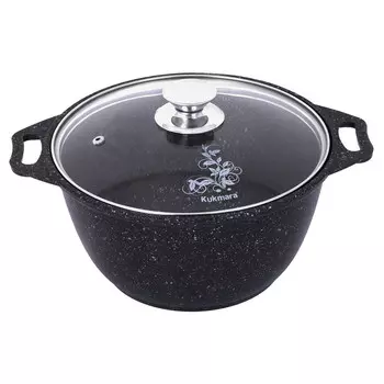 Кастрюля литая 2,0л стеклянная крышка Темный мрамор