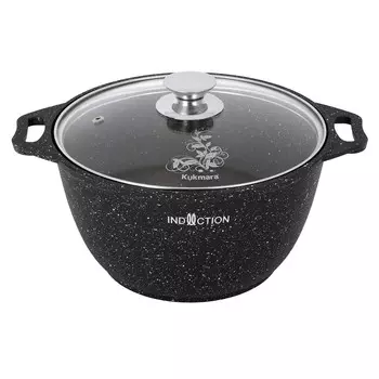 Кастрюля литая 2,0л стеклянная крышка Темный мрамор индукция