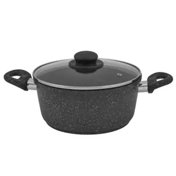 Кастрюля литая 3,0л стеклянная крышка черная Престиж индукция
