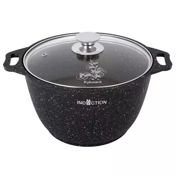 Кастрюля литая 3,0л стеклянная крышка Темный мрамор индукция