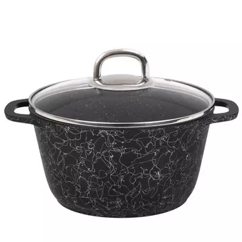Кастрюля литая 3,5л стеклянная крышка Грация черный/серебро