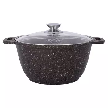 Кастрюля литая 4,0л стеклянная крышка Кофейный мрамор