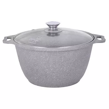Кастрюля литая 4,0л стеклянная крышка Светлый мрамор
