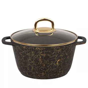 Кастрюля литая 4,5л стеклянная крышка Грация черный/серебро