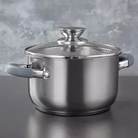 Кастрюля из нержавеющей стали magistro tefida, 4,6 л, крышка-дуршлаг, носик для слива, капсульное дно, силиконовые ручки, стеклянная крышка