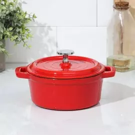 Кастрюля чугунная volcano, 1 л, 21,5×17×11 см, для подачи, цвет красный