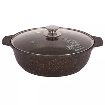 Кастрюля-жаровня литая 3,0л стеклянная крышка Кофейный мрамор