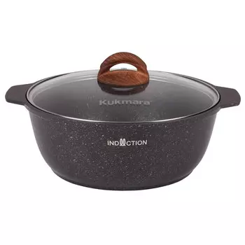 Кастрюля-жаровня литая 4,0л стеклянная крышка индукция