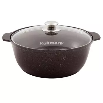 Кастрюля-жаровня литая 5,0л стеклянная крышка Кофейный мрамор
