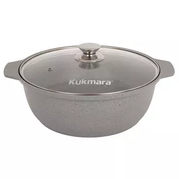 Кастрюля-жаровня литая 5,0л стеклянная крышка Светлый мрамор