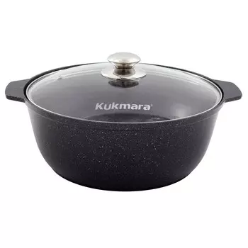 Кастрюля-жаровня литая 5,0л стеклянная крышка Темный мрамор