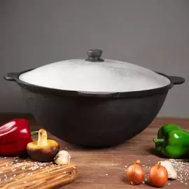 Казан шафран, 10 л, круглое дно, алюминиевая крышка, чугун