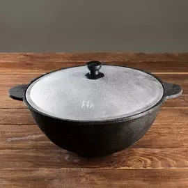 Казан шафран, 8 л, плоское дно, алюминиевая крышка, чугун