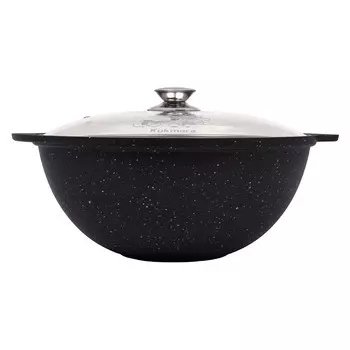 Казан литой 3,5л для плова стеклянная крышка Темный мрамор